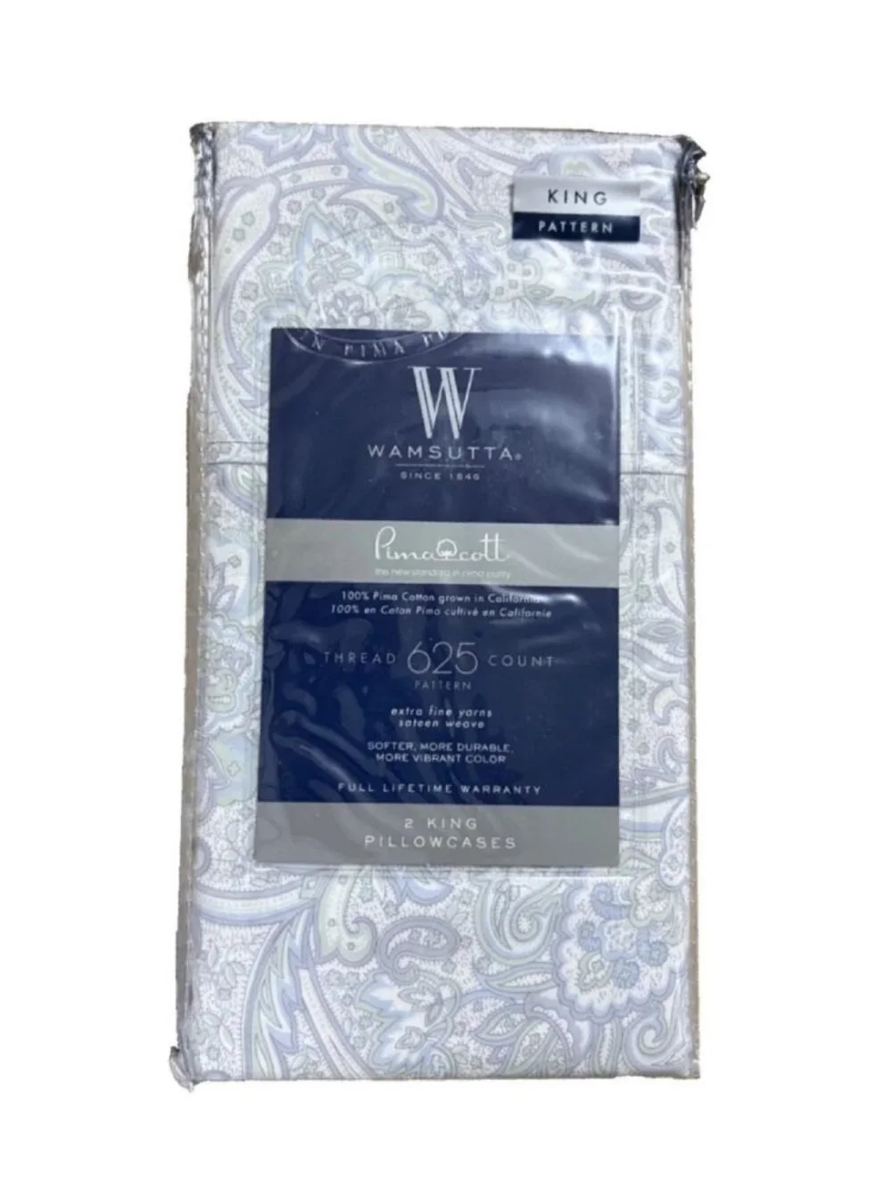 htf brand new Wamsutta Paisley Pattern 625 TC Pimacott Cotton KING Pillowcases